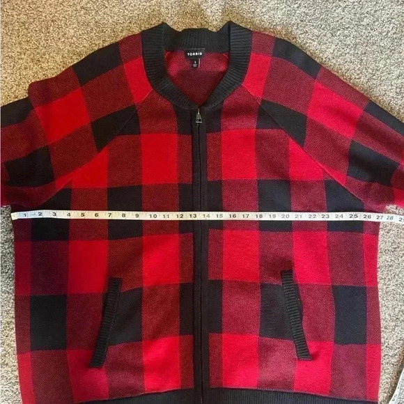 Torrid Buffalo Plaid Sweater Jacket Cardigan 3X Fall Autumn Pumpkin Patch Zip Up - Picture 11 of 11